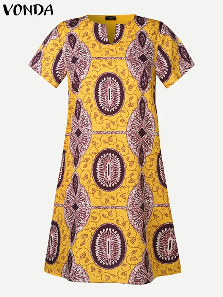 

Женское летнее платье VONDA размера плюс 5XL, богемное мини-платье 2025 года, сексуальный вечерний сарафан с принтом, элегантное офисное платье, свободный халат