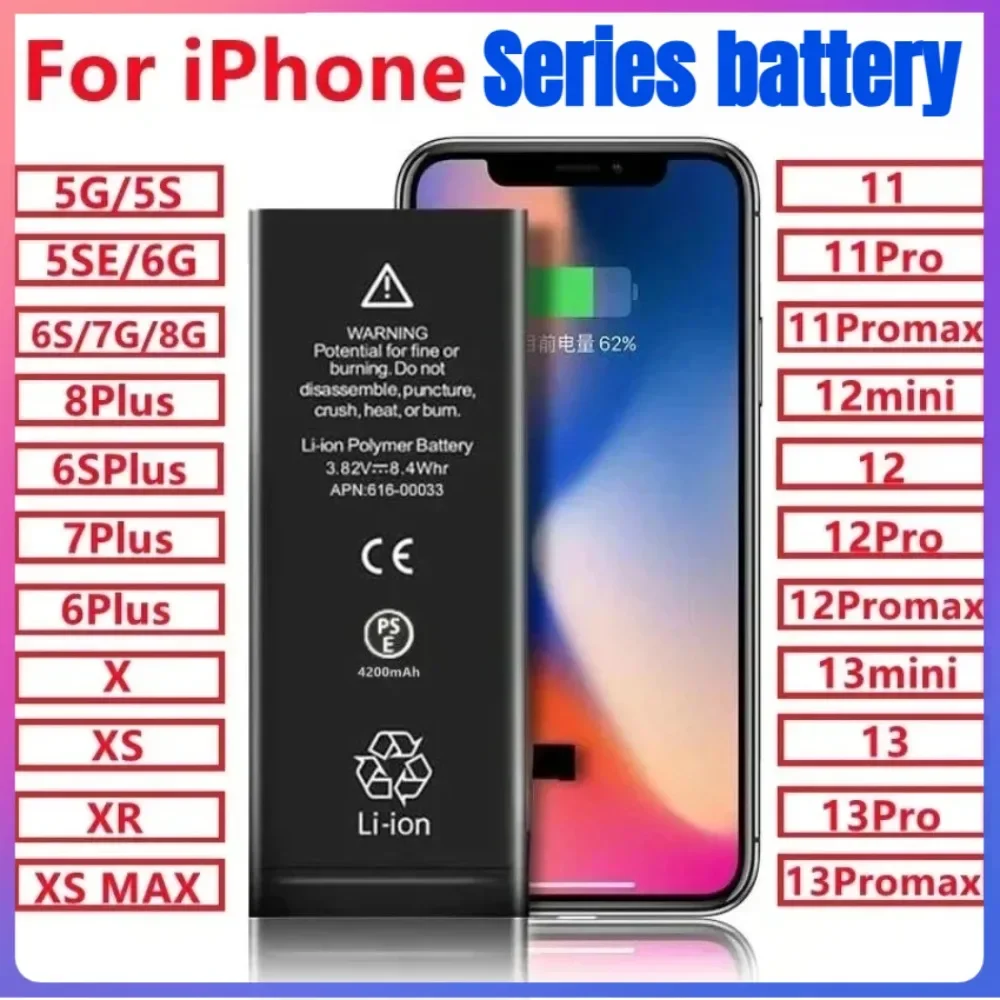 

Zero-Cycle Replacement Battery for IPhone 14 13 12 11Pro Max 5S 5G 6G SE 6 6S 7 8 Plus X XR XS Max Original Mobile Phone Battery