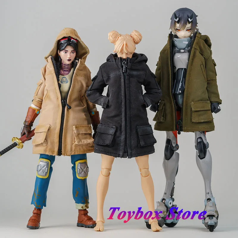 Romankey 1/12 Female Soldier Long Hooded Windbreaker Coat Zipper Design Clothes Accessory For 6