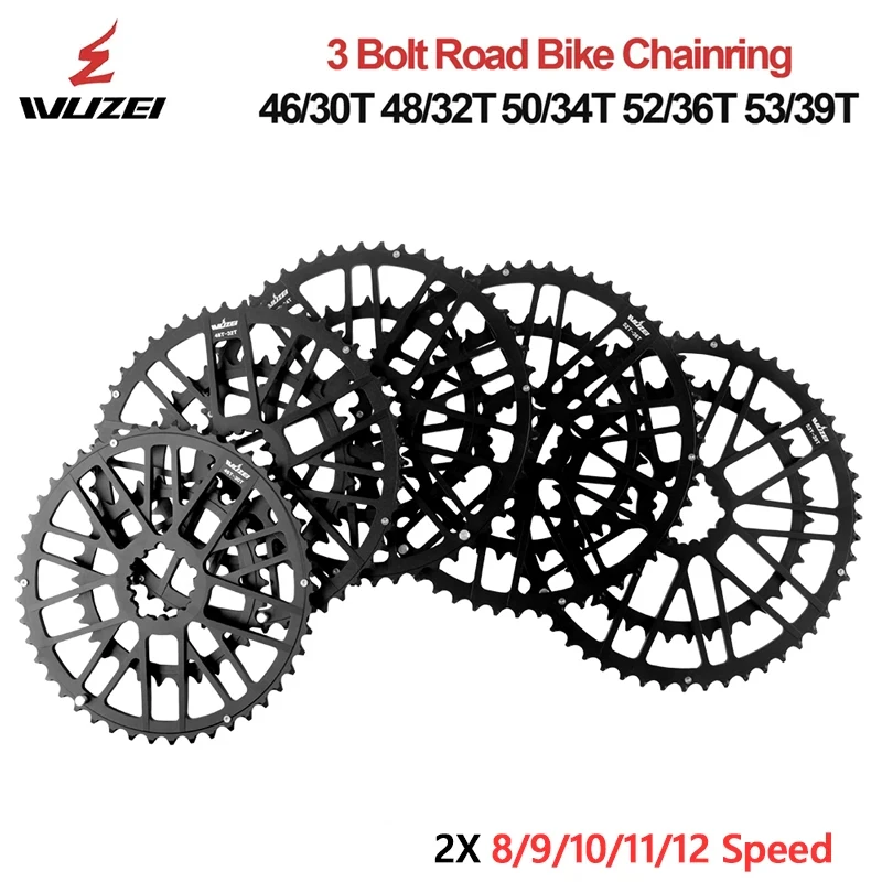

WUZEI 3 Bolt 2X 8/9/10/11/12S 46/30T 48/32T 50/34T 52/36T 53/39T Road Bike Chainring 2X 11/12V Folding Gravel Chainwheel Crown