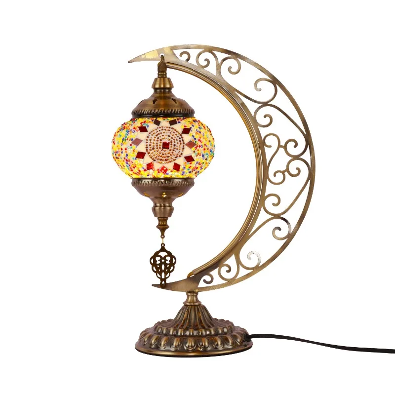 Turkish style bohemian style Handmade Mosaic moon shape table lamp for Christmas  decoration