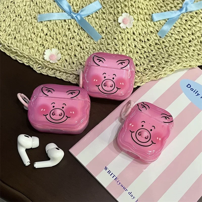 

Cute Pink Pig Case for AirPods 4 Airpod 1 2 3 Pro Pro2 Bluetooth Earbuds Charging Box Protective Earphone Case Cover