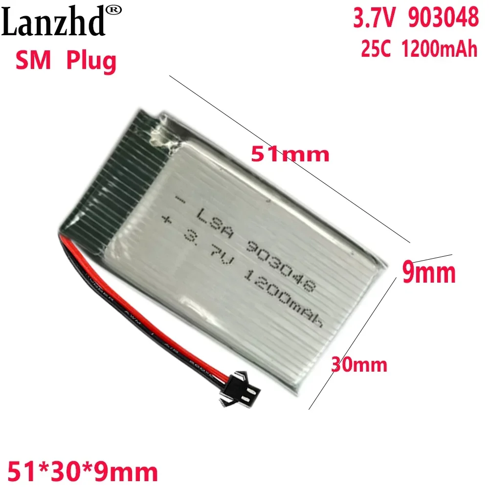 

3.7V Li polymer battery 25C 1200mAh For Remote control quadcopter UAV lithium battery Model aircraft JJRC H11C H11D With SM Plug