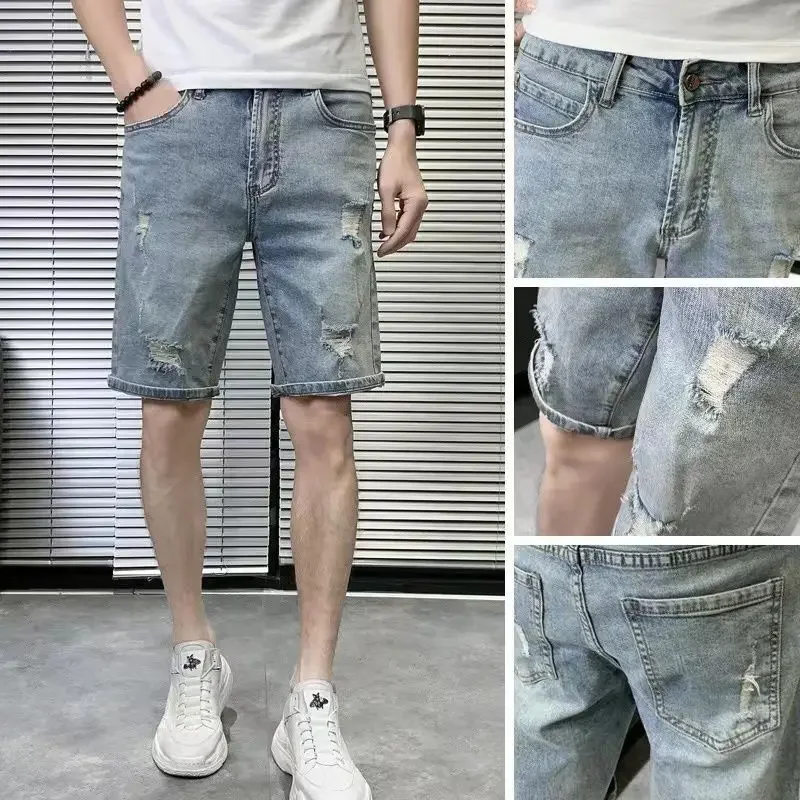 Celana Jeans pendek pria lurus dengan saku celana pendek Denim pria populer Y2k mode baru dalam muda Emo Xl tren koboi 2024