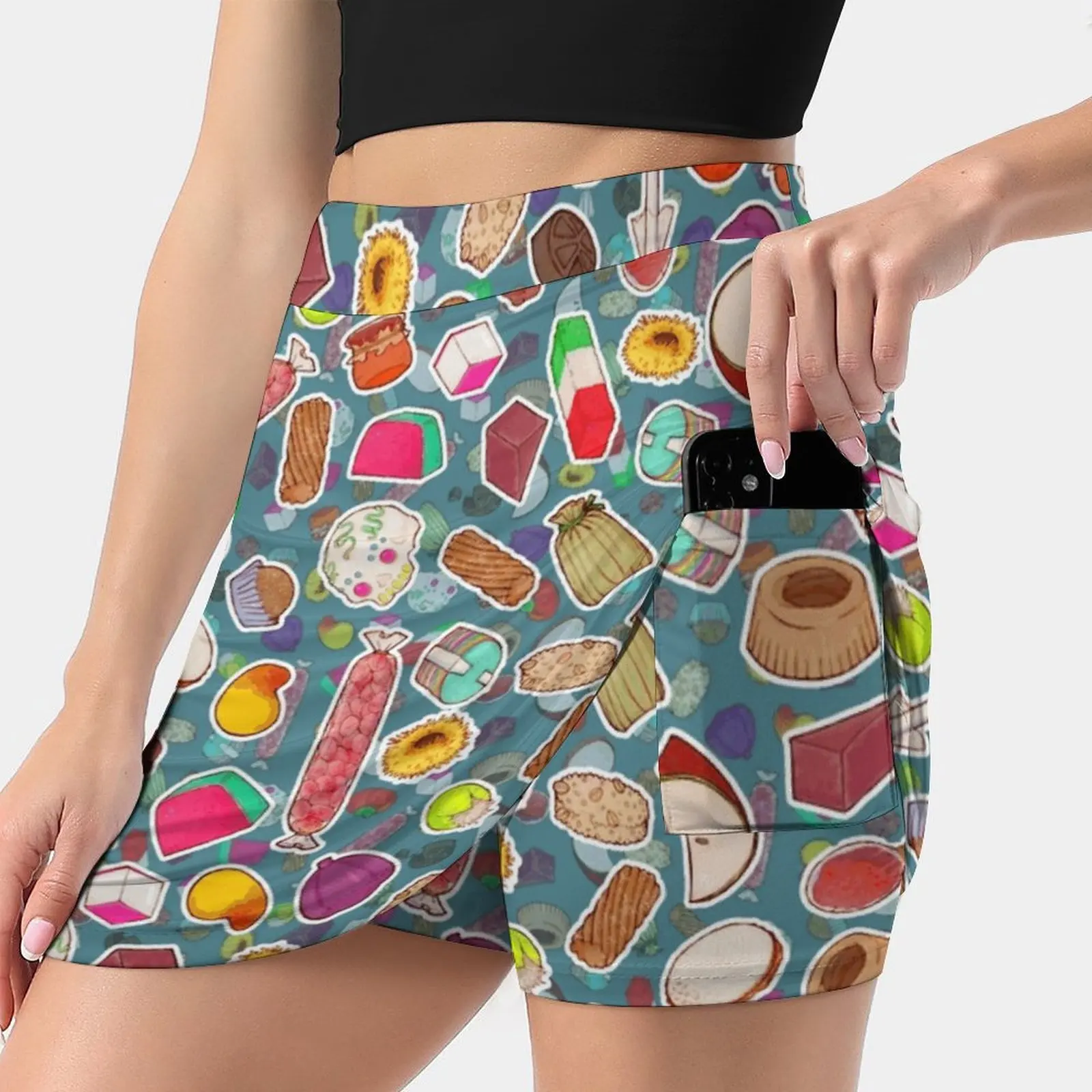 

I Love Mexican Candy - Aquamarine Women Sports Lining Skirt Tennis Dance Fitness Short Printed Skirts Food Traditional Mexican