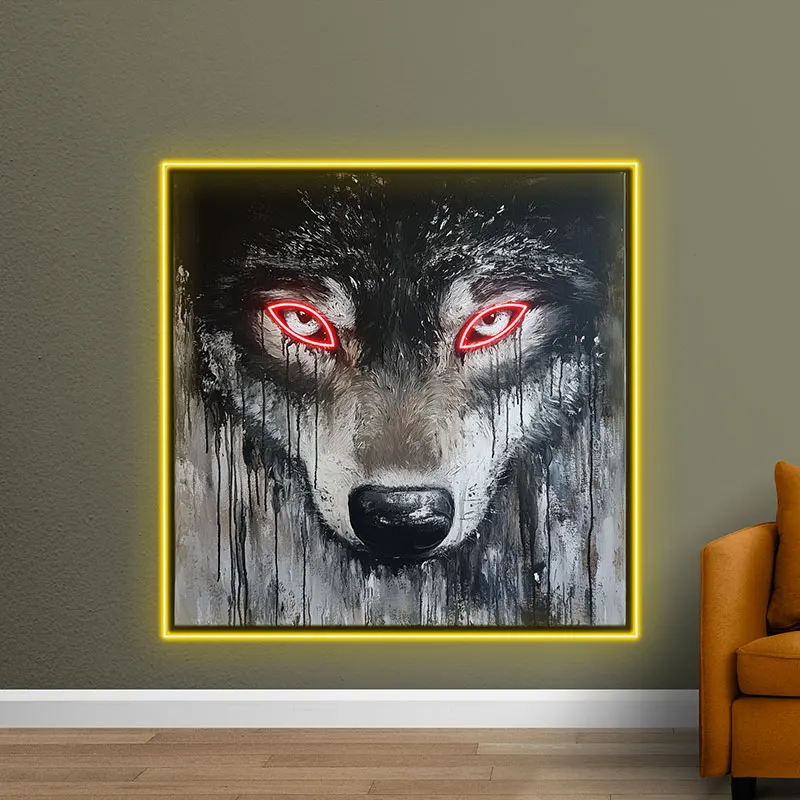 Ferocious Wolf With Cold Eyes Acrylic Neon Sign, Personalized LED Neon Sign Light, Creative Gift Neon Light For Home Decor