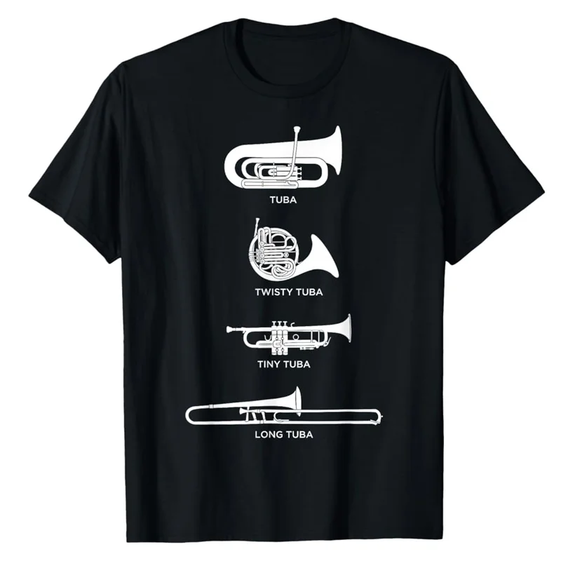 

Футболка с забавным принтом «Типы туб» — симфоническая музыка, разные виды тромбонов, унисекс, с коротким рукавом, уличная повседневная модная одежда