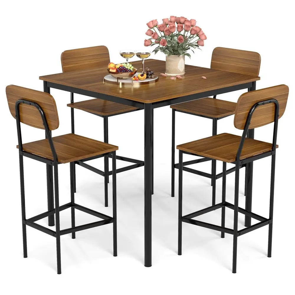 

5Piece Dining Table Set for Small Space, Kitchen Table and Chairs Set for 4 with Steel Frame, Square Breakfast Table Set, Indust