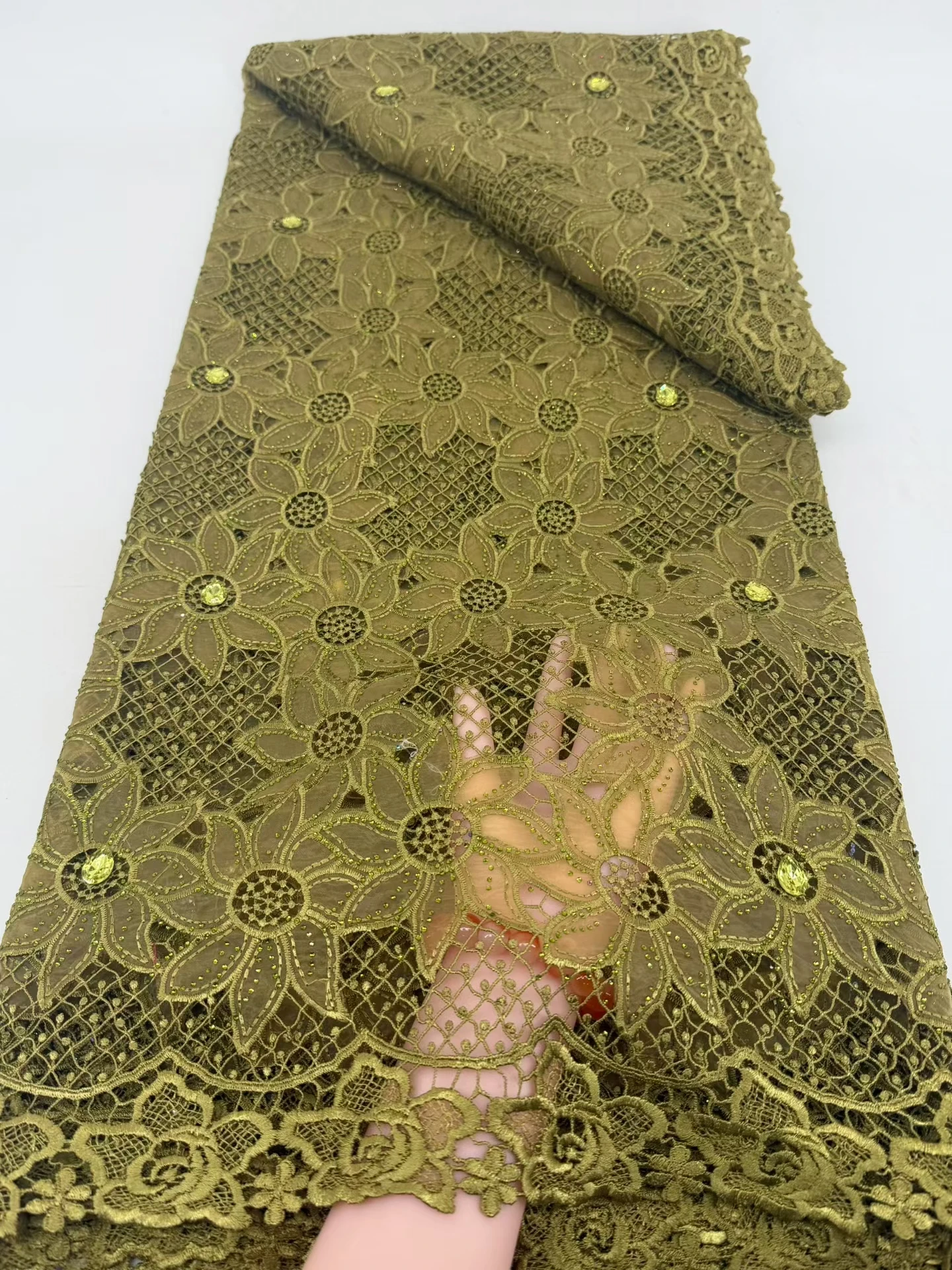 

Элитная африканская шифоновая ткань с кружевом и стразами, высококачественная, водорастворимая, для пошива нигерийских праздничных платьев, 2026 5M168-1