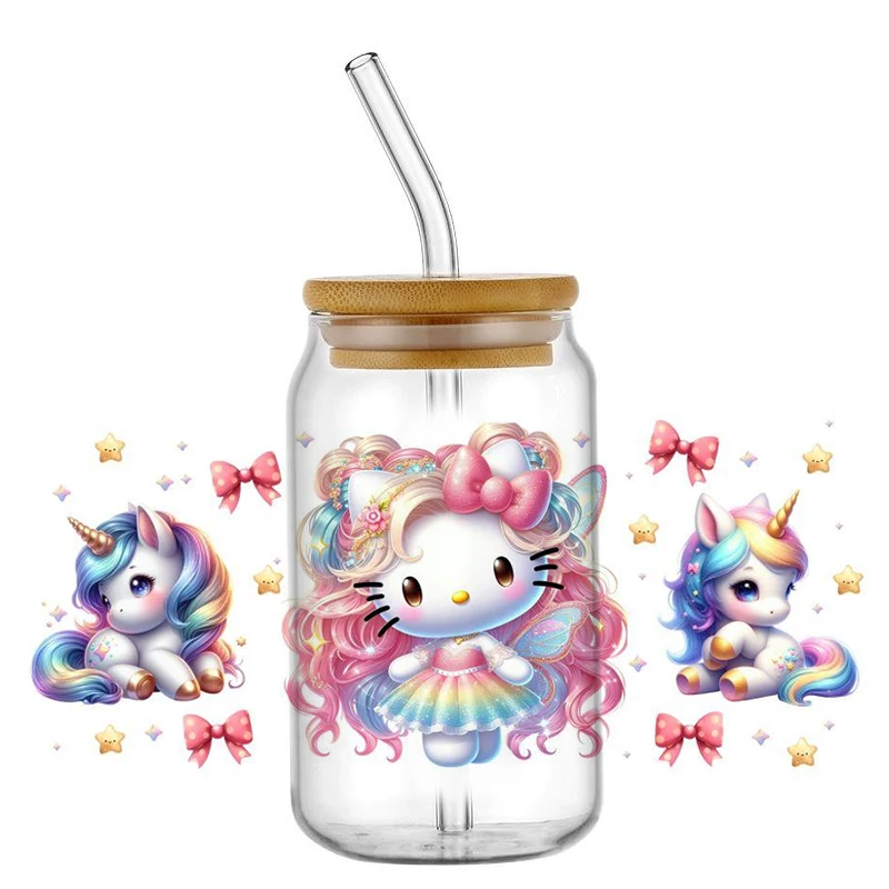 Miniso New Design Pretty Kitty Hot sale UV DTF Decal Wrap For 16oz Libbey Glass Can Cup uvdtf Coffee Wholesale Car Sticker DIY