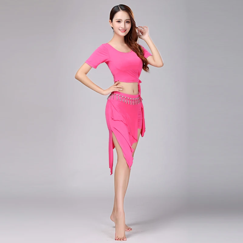 Dostosowane stroje do ćwiczeń tańca brzucha, odzież do tańca brzucha, damski zestaw spódnicowy dla początkujących, modalne kostiumy do tańca orientalnego, łańcuszek na talię.