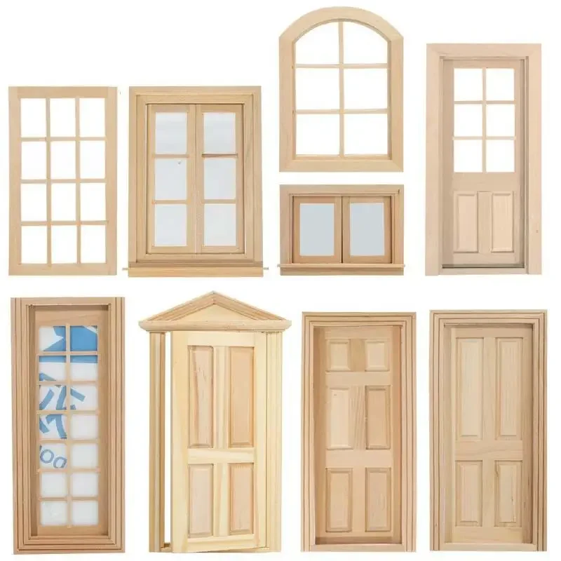 1pcs 1:12 Dollhouse DIY Door Windows Furniture  Miniatures  Wooden   Accessories Pretend Play Toy for Kids