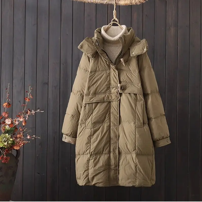 

Women's Thickened down Cotton Jacket Hooded Coat Korean Style Loose Fit Winter Outerwear Button Detail Slimming Design