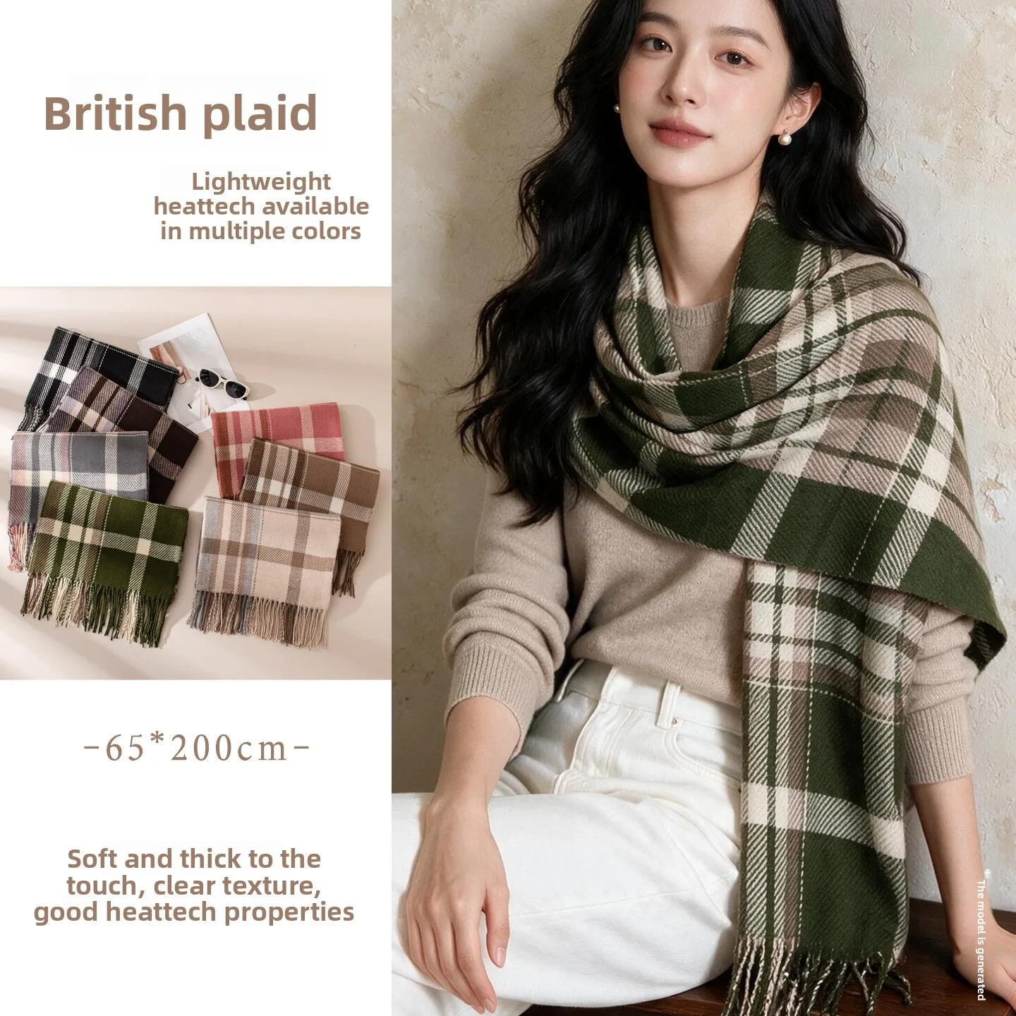 New Plaid Scarf Female British Style Winter High Sense Thickened Warm Scarf Female Versatile Imitation Cashmere Shawl