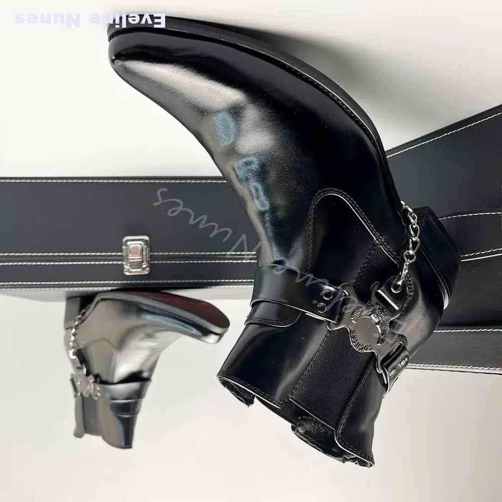 Party Nightclub Chelsea Boots Men Pointed Toe Belt Buckle High-top British Style Business Dress Boots Cool Motorcycle Ankle Boot