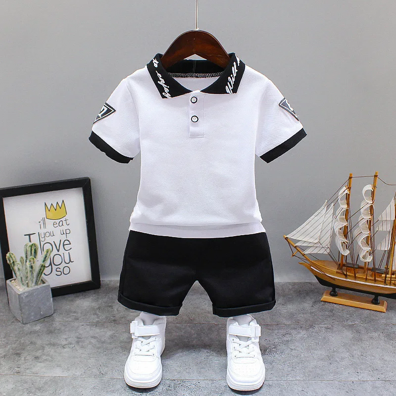 Baby Boy Summer Clothes Sets Korean Fashion Turn-down Collar T-shirts Tops and Shorts Two Piece Infant Outfits Kids Tracksuits