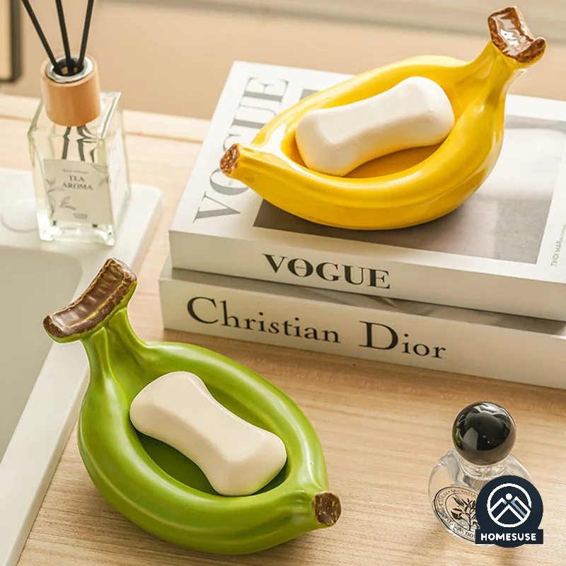 Bathroom Soap Dish Banana Ashtray Soap Container Ceramic Soap Holder Drain Water Soap Box Tray Bathroom Accessories