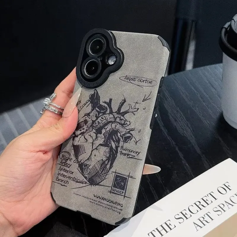 Funda de teléfono de silicona con forma de corazón de cuero gris mate suave para iPhone 15 14 16 Pro Max Plus 11 12 13 Mini X XS XR Funda trasera