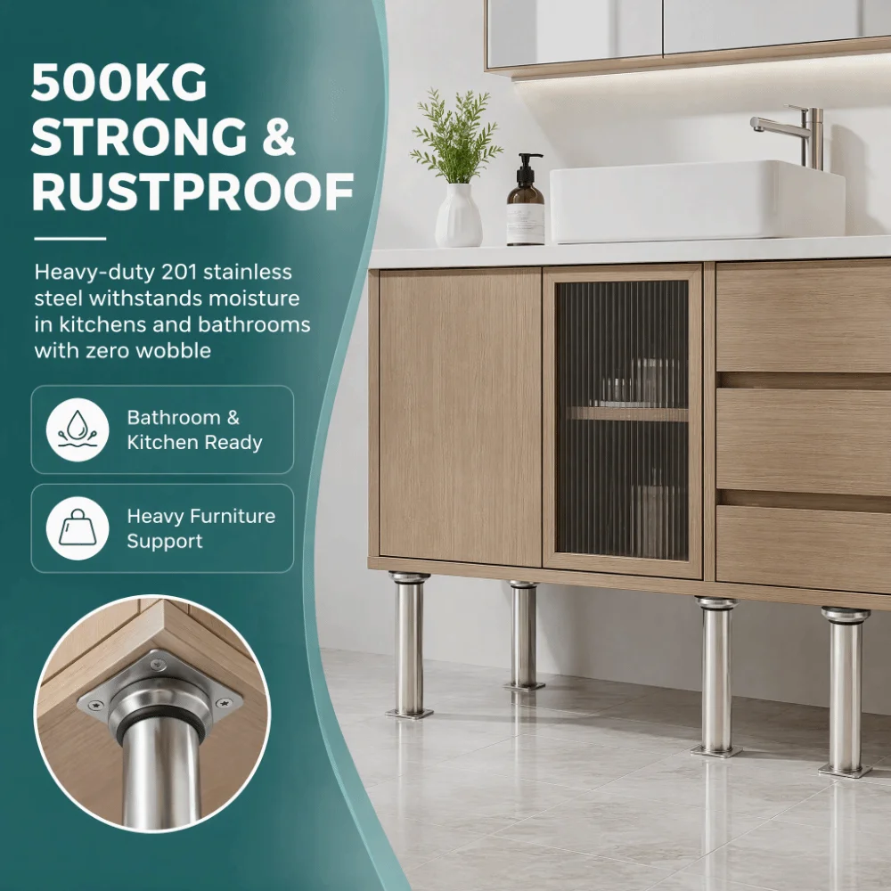 Telescopic Furniture Legs with Non Slip Pads Adjustable Cabinet Support Legs Stainless Steel Heavy Duty Furniture Legs