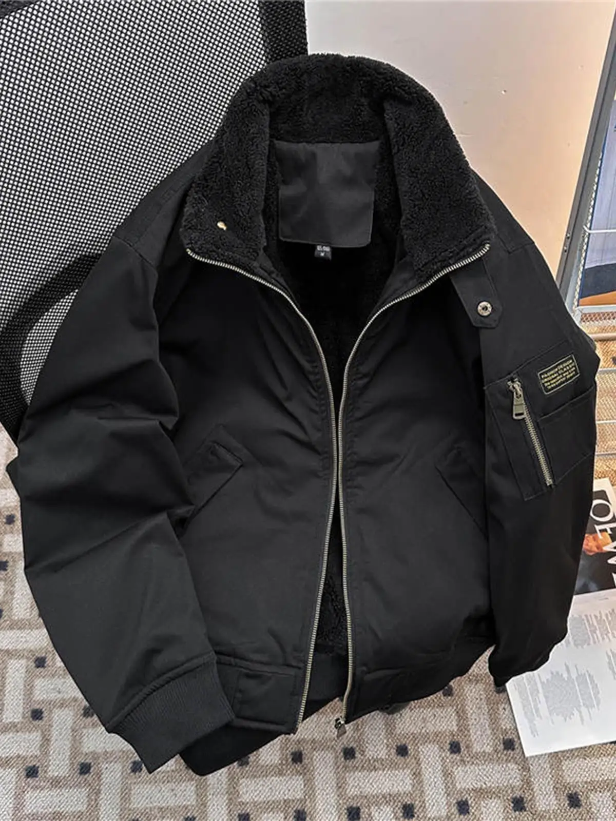 

Thickened Lamb Velvet Workwear Cotton Jacket Men's Winter New American Casual Folded Collar Fleece Lined Flying Coat