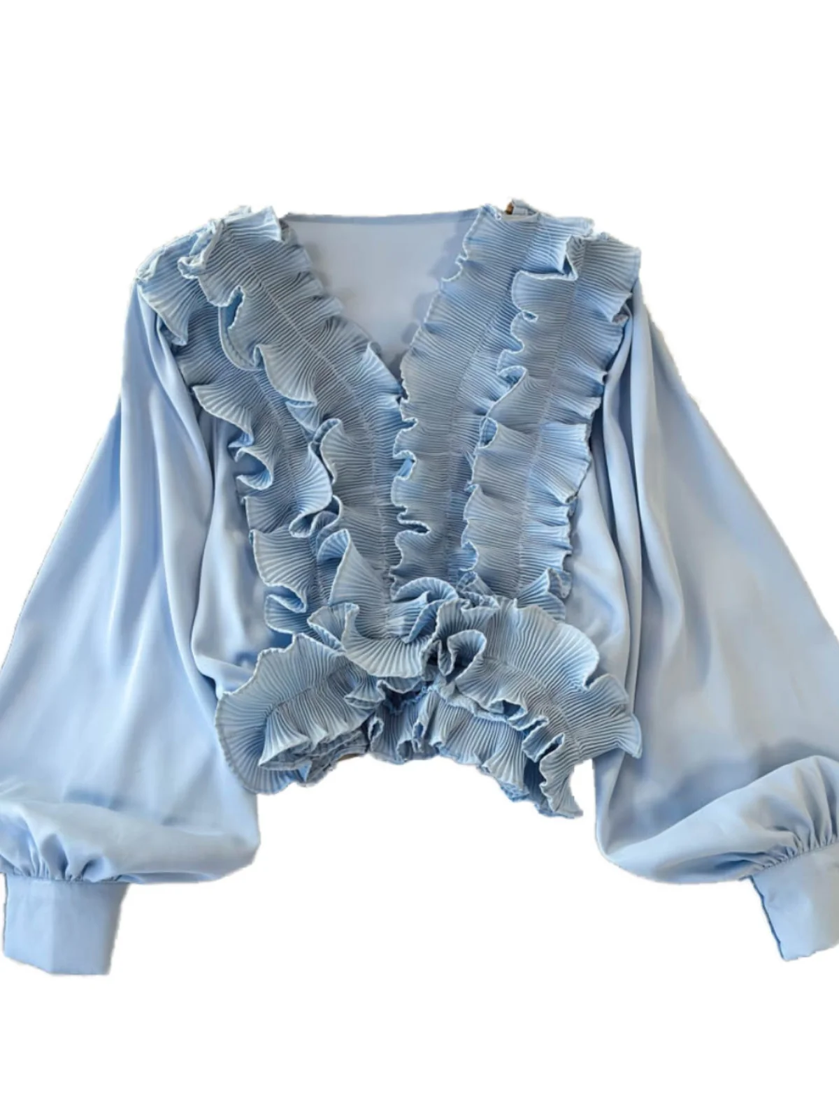 

Retro Lantern Sve irt Women's ort V-ne Heavy Embelliment Wooden Ear Trim Summer New Sle Korean Sle Slim Fit