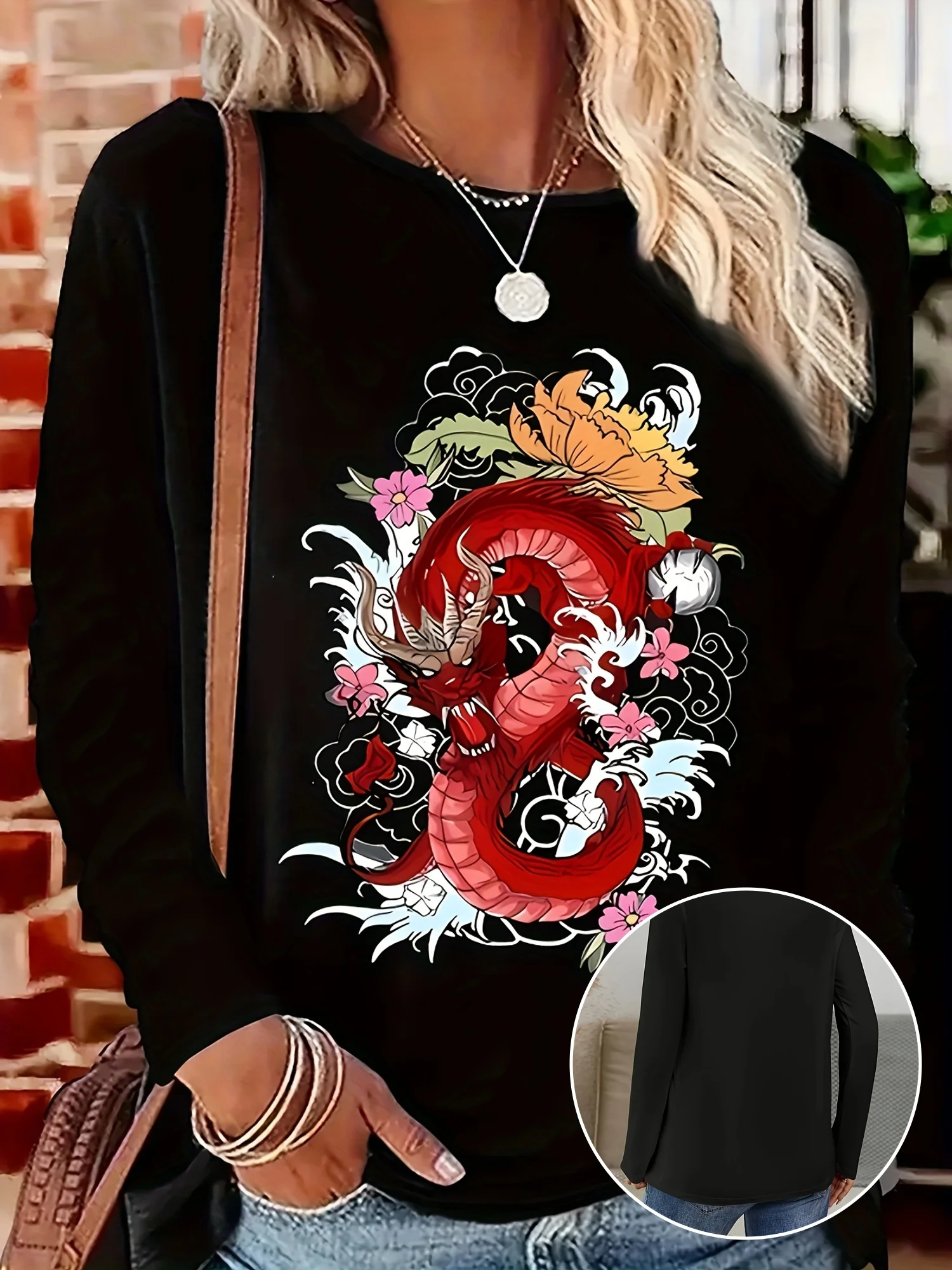 

Spring and Autumn Women's Dragon Floral Geometric Pattern 3D Printed Shirt T-shirt Fashion Casual Wear