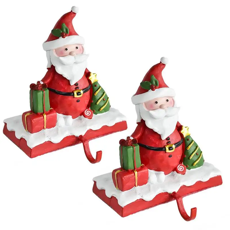 Christmas Stockings Hooks, Resin Holder, Santa Snowman Christmas Stockings Holders, Socks Hanger For Non-skid Mantel Christmas