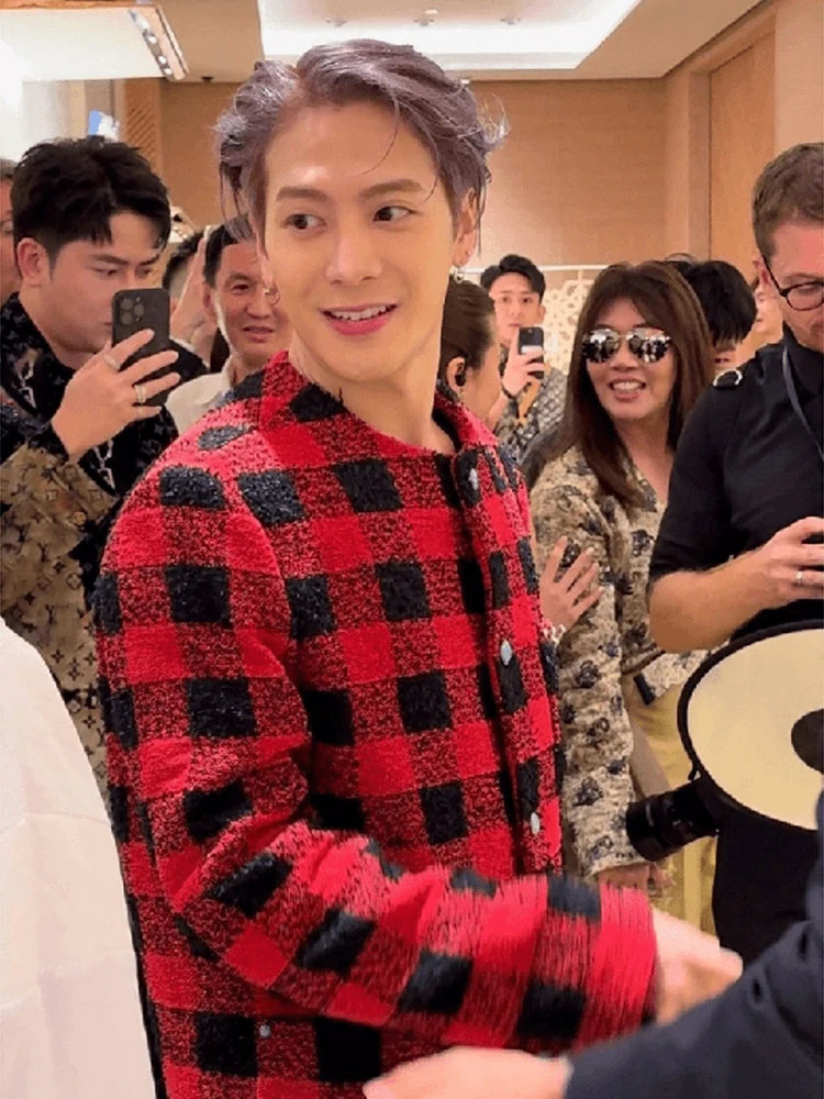 

Красный клетчатый пиджак Cleanfit для мужчин, весенне-осенний, без воротника, модный городской повседневный стиль, верхняя одежда из полиэфирного волокна, с длинными рукавами