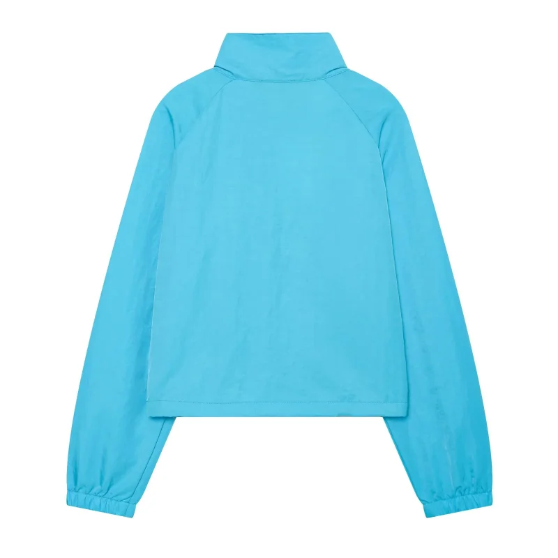 Damen-Cropped-Jacke mit durchgehendem Reißverschluss, Stehkragen, Raglanärmeln, elastischen Bündchen, aus technischem Stoff, leicht, windabweisend, Freizeitjacke – Detail 8