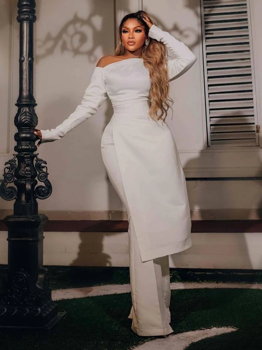 Outfit Tracksuit Women's Set Off Shoulder Long Sleeve High Side Split T-Shirt and Wide Leg Pants Two 2 Piece Sets