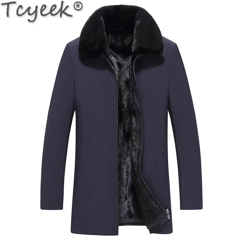 Tcyeek Real Mink Fur Coat Men 2025 Winter Clothes Mid-length Men's Parka Warm Real Fur Coats Whole Mink Куртка Мужская New Style