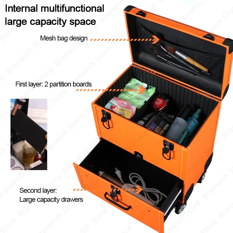 Professional Beauty Rolling Makeup Case Trolley Cosmetic Case For Manicure Makeup Organizer Travel Makeup Case Cosmetic Carrier