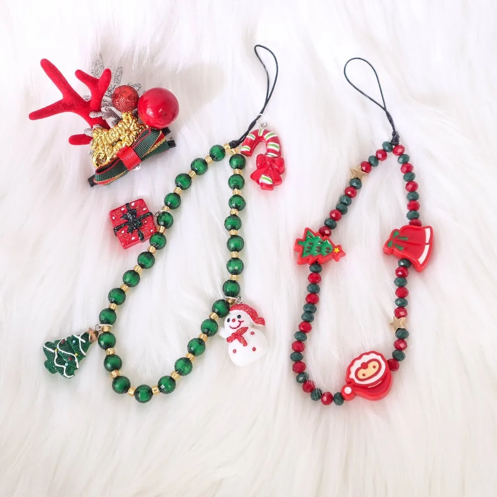 New Christmas Mobile Phone Strap Beaded Anti-lost Bag Pendant Hanging Ornament Colorful Phone Charm Rope