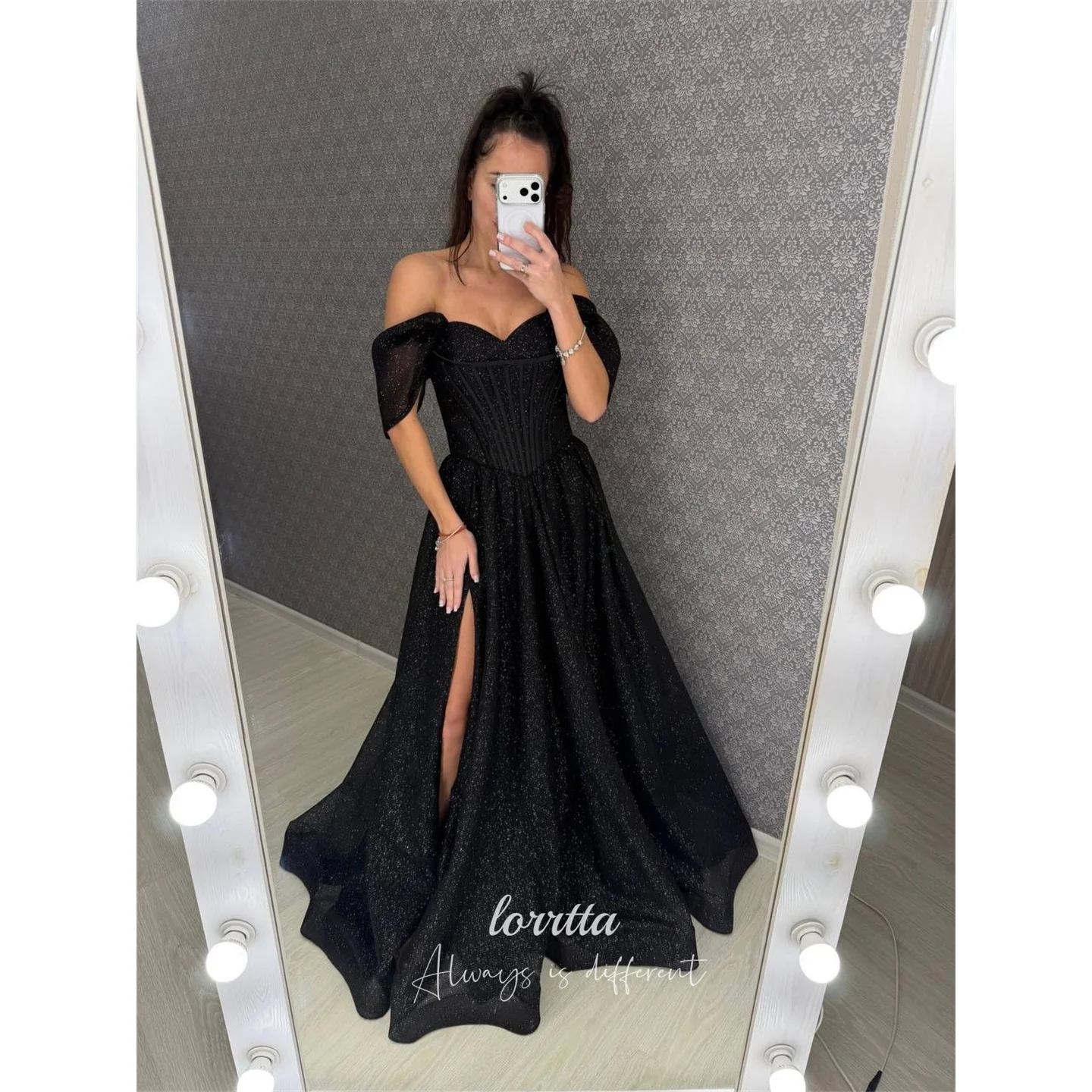 

Lorrtta Tulle Off The Shoulder Black Ball Gown Evening Dress 2026 Prom Dress Formal Evening Robes de Soirée Women Banquet