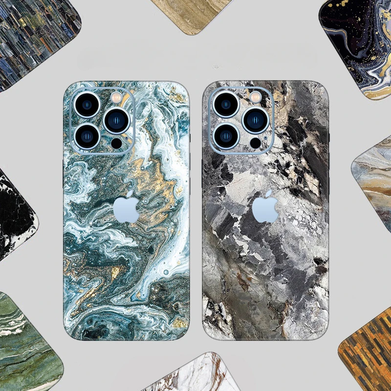 Colorful Stone Pattern Full-Wrapped Wrap Skin Rear Sticker For iPhone 14 13 12 Pro Max 13Pro mini 12Pro 14Pro Cover Back Film