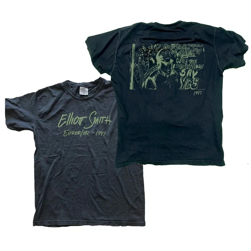 ELLIOTT SMITH Black Either Tour 1997 T Shirt Full Size S-5XL