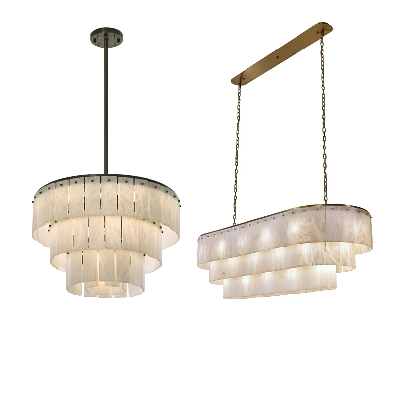 

Dining Room Table Decoration Marble Ceiling Chandelier Oval Round Hanglamp Dimmable Light Fixture Villa High-ceiling Chandeliers