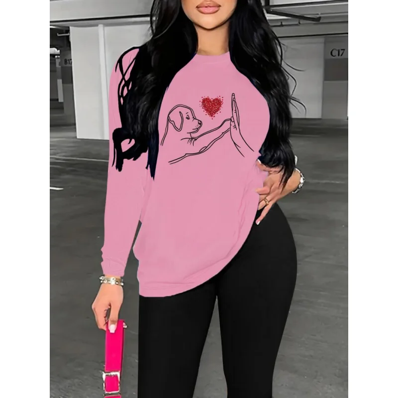 

Women's Creative Printed Casual Loose Round Neck Long Sleeve T-Shirt and Pants Two-Piece Set for Spring, Autumn and Winter