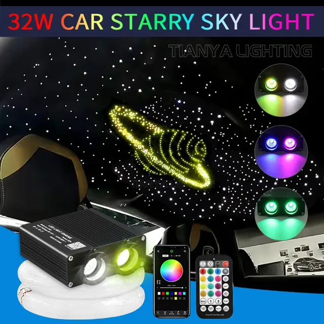 Lampa światłowodowa 32W Starry Sky Star Light do dachu samochodu, dwukolorowy wyświetlacz, lampa atmosferyczna do samochodu, dekoracja sufitu pokoju, tryb bez migotania
