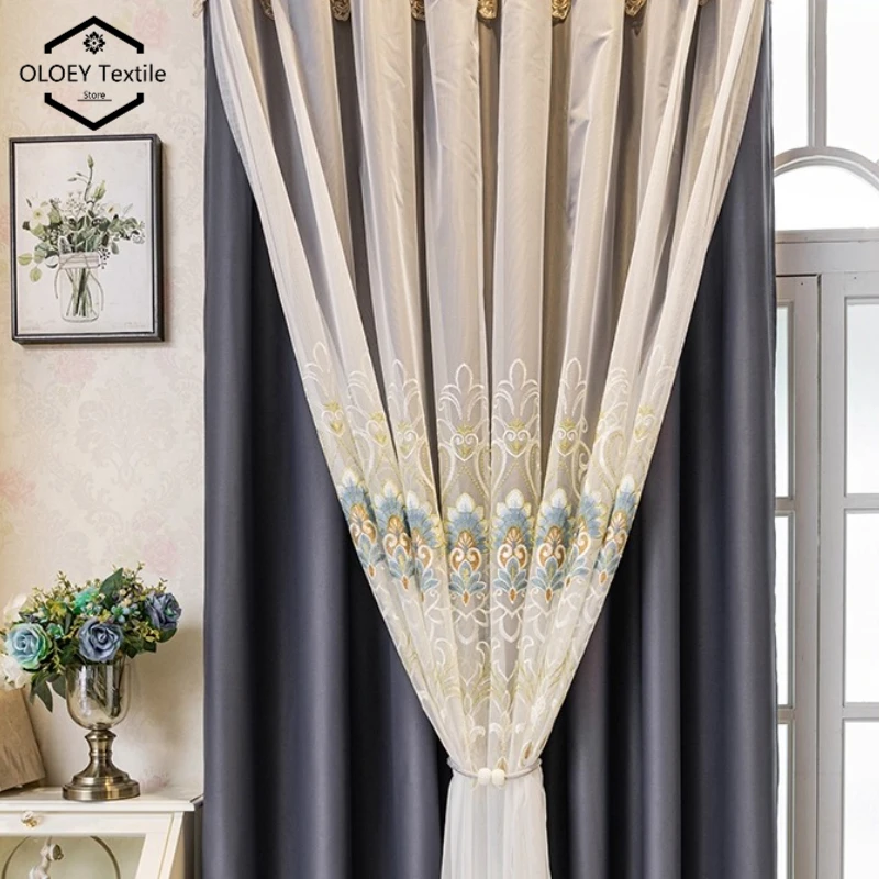 

French Luxury Double Layer Curtains Blackout Thermal Insulated for Bedroom Living Room European Sunproof Velvet Drapes Palace