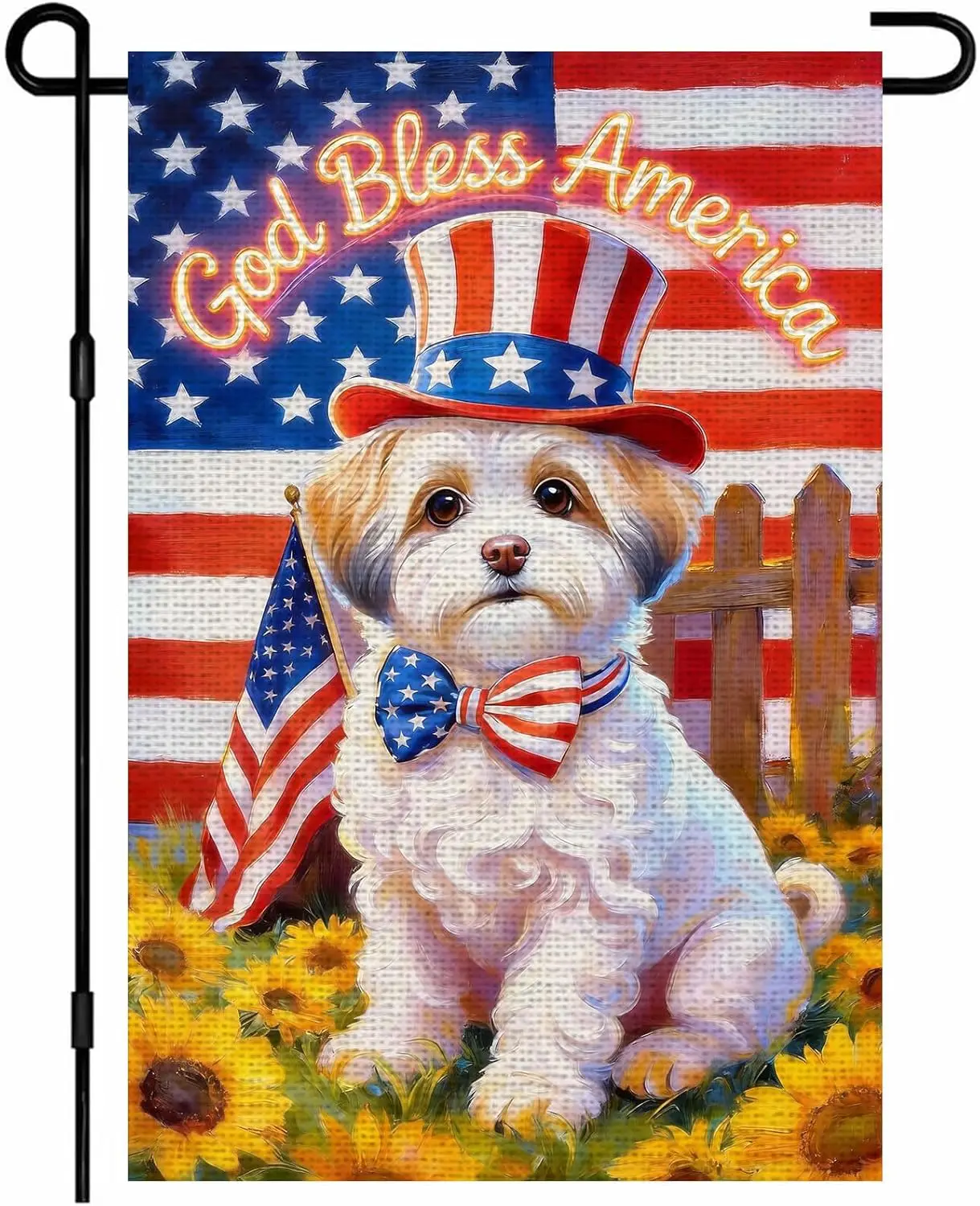IVN Burlap Patriotic 4th of July Garden Flags 12x18 Inch Double Sided Yard Flags God Bless America Dog Hat Sunflowers Linen jjp
