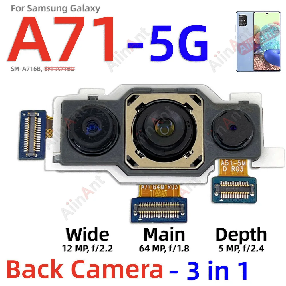 Aiinant Kleine Voorkant Selfie Terug Macro Diepte Brede Hoofd Achteruitrijcamera Flex Kabel Voor Samsung Galaxy A60 A70 A 70S A71 4G 5G