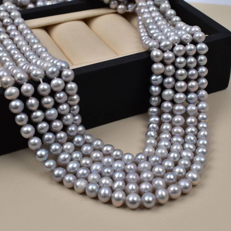 

5-6mmNatural Gray Freshwater Pearl Loose Beads Punch Semi-finished Loose PearlsDIYClavicle Chain Raw Materials