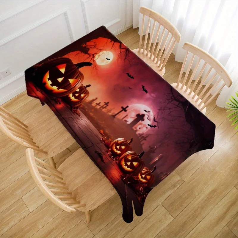 1 piece of Halloween tablecloth - A ghostly cemetery scene filled with moons, bats and glowing pumpkin lanternszyc