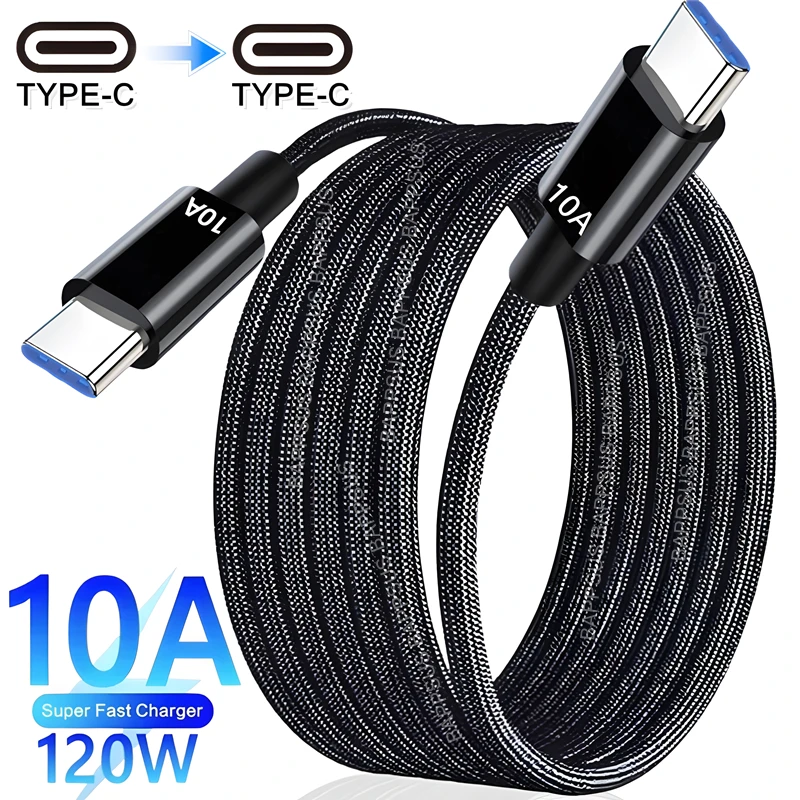 10A 120W Fast Charger PD Dual USB C To Type C Charging Cable High-speed Data Transfer Wire Cord For iPhone Samsung Mi Data Cord