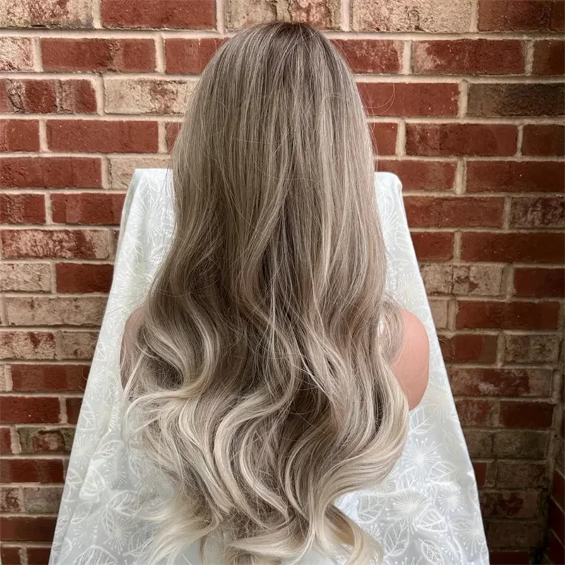 Perruque Synthétique Blonde Ombré à sulfRacines Foncées, Aspect Naturel, Degré de Chaleur, à la Mode, Cosplay, Ondulée, pour Femme