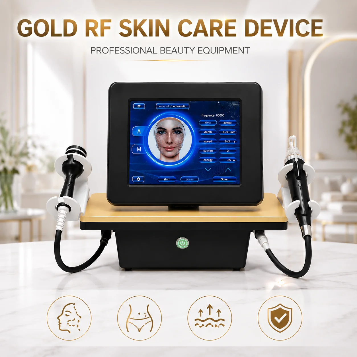 Professional Gold RF Skin Care Device Skin Rejuvenation Acne Improvement Touch Screen Beauty Equipment for Salon and Spa
