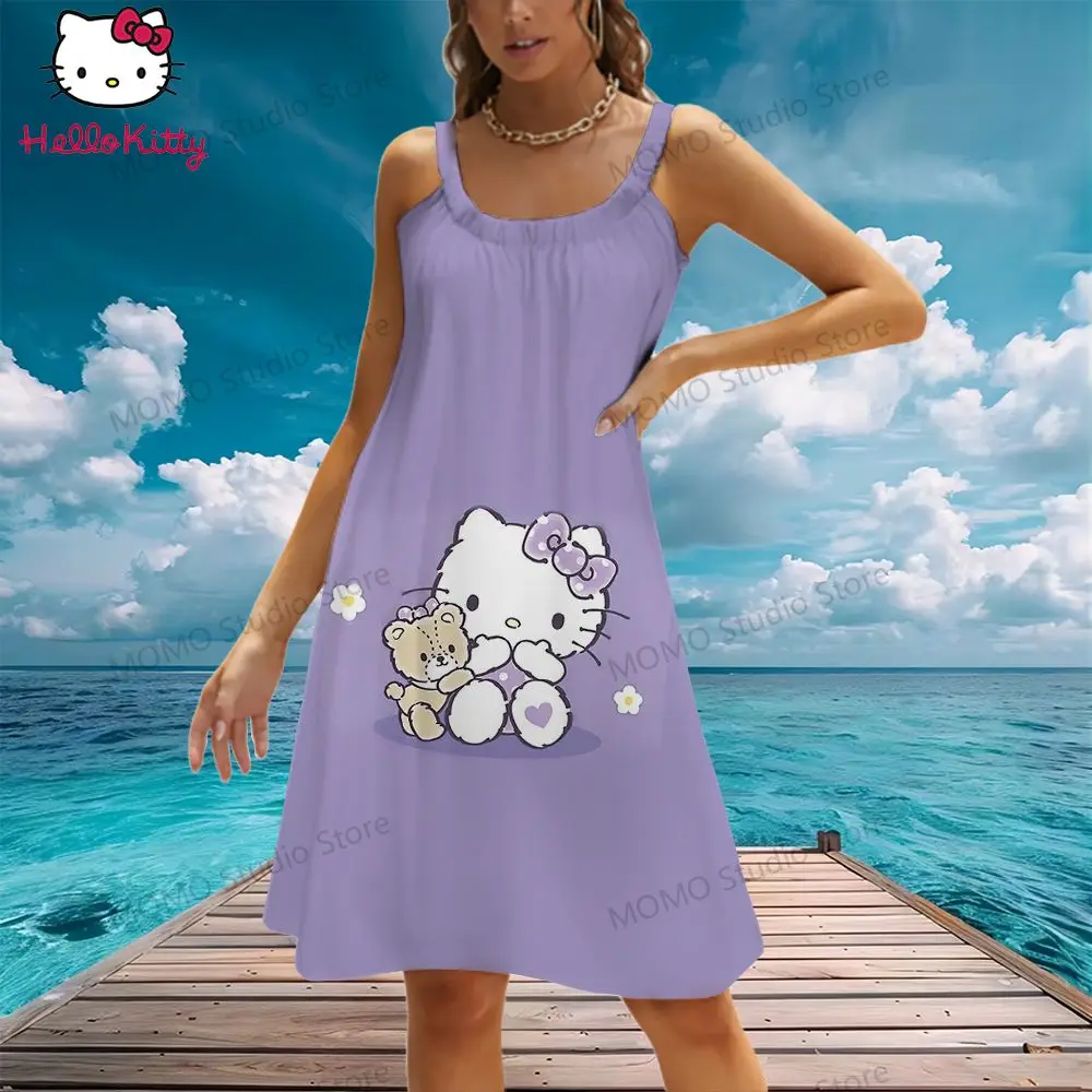 Sling Damesstrandjurk Hello Kitty Mooie Streetwear Zomervrije Tijd S-3XL Goedkope Kleding Avondjurken Mode Kawaii 2024