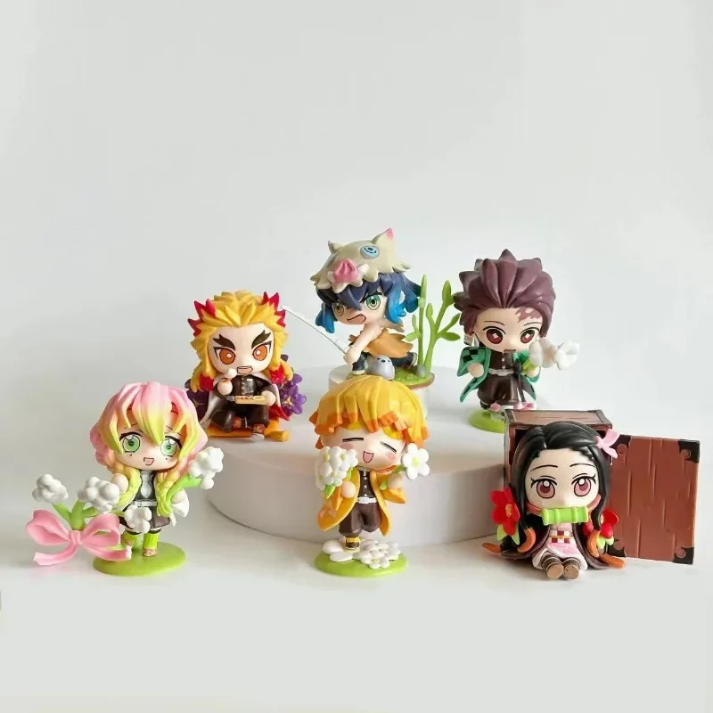 

6pcs set Demon Slayer anime Tanjirou Nezuko Zenitsu Mitsuri figure desktop cute figurine decoration for girls kid gift Christmas