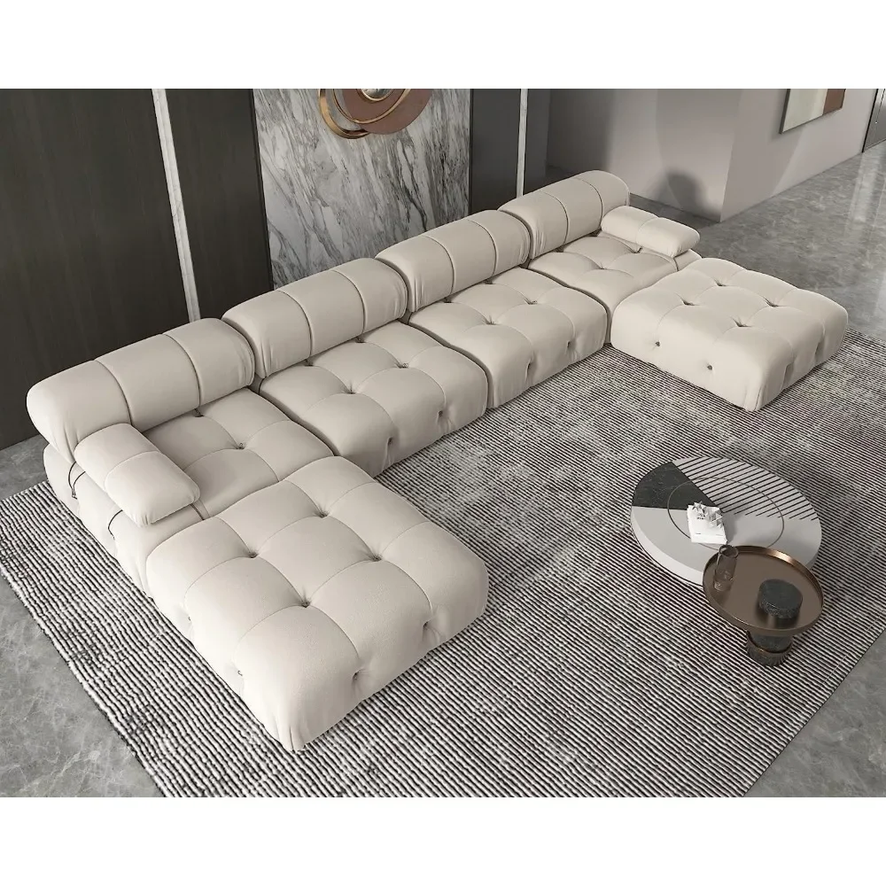 

U-Shaped Minimalist Velvet Sofas Deep 6-Seat Sofas Furniture for Living Room, 138" Modular Sectional Couch, Apartment